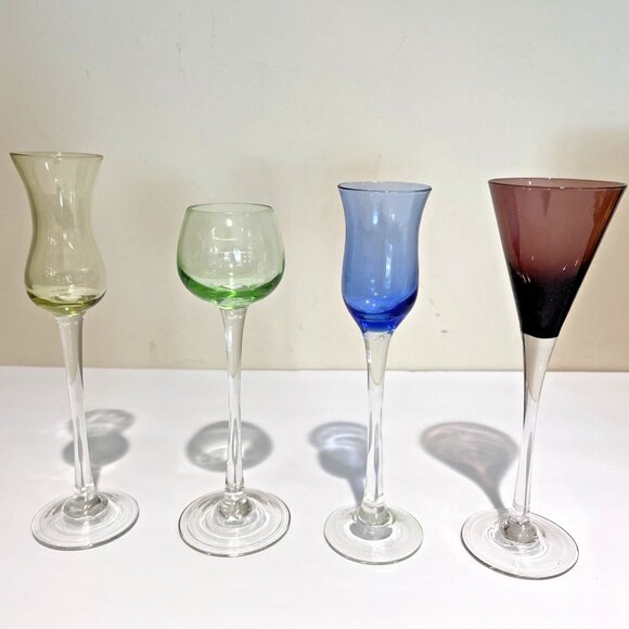 4 Cellini Crystal Stemware Italy Cordial Glasses Handblown Long Stem Multicolor - Picture 2 of 11